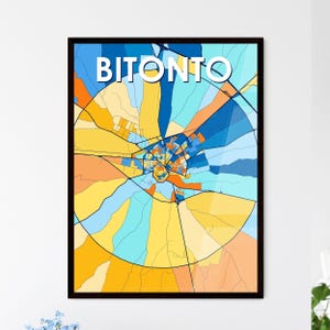 Poster con mappa artistica di Bitonto, Italia: vivace decorazione da parete / regalo unico per la casa, perfetto per la personalizzazione!