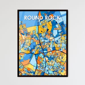 Poster de carte d'art personnalisable ROUND ROCK TEXAS - Impression de décoration intérieure vibrante, cadeau unique parfait pour toute occasion !