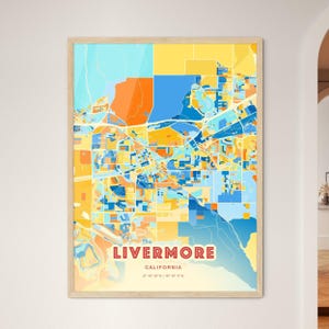 Carte artistique des couleurs côtières de Californie de Livermore, affiche de ville natale créative bicolore de Livermore Usa, également en téléchargement numérique