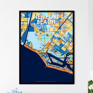 Poster de carte d'art de Newport Beach en Californie - Décoration murale vibrante, cadeau unique pour la maison, décoration d'intérieur personnalisable