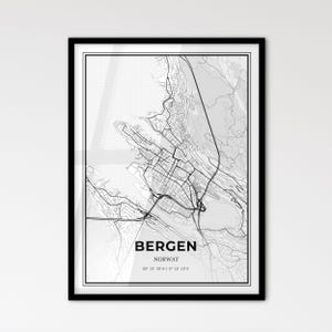 Bergen Norvège - Plan de la ville de style scandinave pour une décoration intérieure moderne