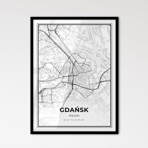 Danzig Polen - Stadtplan im Skandinavischen Stil für das moderne Wohndekor - schwarz und weiß Poster
