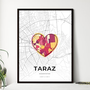 TARAZ KAZACHSTAN Map - Wählen Sie einen von drei Styles - Personalisierbares Poster, Geschenk