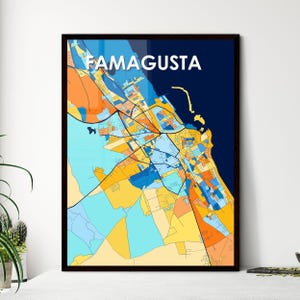 FAMAGOUSTE CHYPRE Poster de carte artistique personnalisable et vibrant - Décoration murale unique à offrir | Superbe design d'intérieur de maison