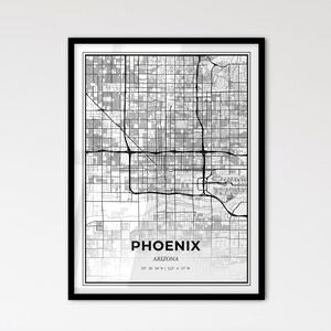 Phoenix Arizona - Stadtplan im Skandinavischen Stil für das moderne Wohndekor - schwarz weiß Poster