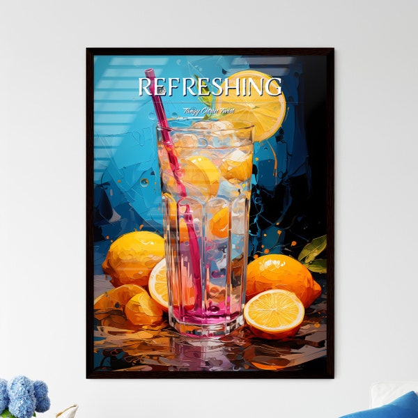 The Tom Collins Cocktail - A Glass Of Ice And Lemons - Kitchen Art, Restaurant Art, Food gift.