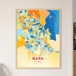 Carte artistique des couleurs côtières de Napa en Californie, Napa Usa, affiche créative bicolore de la ville natale de Napa, également en téléchargement numérique