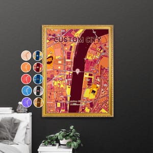 City Map Print, Handmade Volcano Red Hot Style (Wooden Frame)