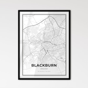 Blackburn England - Plan de la ville de style scandinave pour une décoration intérieure moderne