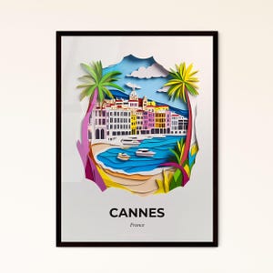 Lebhaftes Frankreich - Hafen und Stadt mit Boot im Wasser – Fine Art Print, personalisierbar