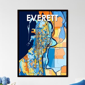 d'Everett, WA, affiche de carte artistique personnalisée aux couleurs vives - Décoration murale unique à personnaliser | Cadeau parfait pour les amateurs de décoration d'intérieur !