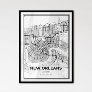 La Nouvelle-Orléans en Louisiane - Plan de la ville de style scandinave pour une décoration intérieure moderne - Poster en noir et blanc