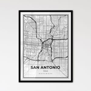 San Antonio Texas - Stadtplan im Skandinavischen Stil für das moderne Wohndekor - schwarz weiß Poster