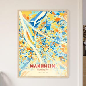 Carte artistique couleurs côtières de Mannheim en Allemagne, carte de la ville de Mannheim en Allemagne - affiche personnalisable ou téléchargement numérique