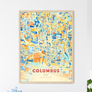 Bunter Columbus Columbus USA Stadtplan, Fine Art Print, Columbus USA Karte, Einzigartiges Wanddekor, Geschenk