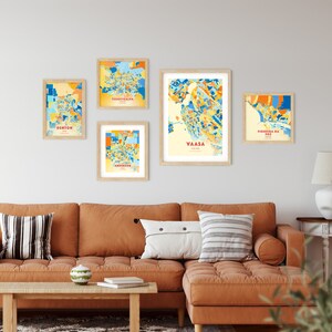 Colorful VAASA FINLAND Blue Orange Fine Art Print, Vaasa Finland City Map, a perfect gift. image 4