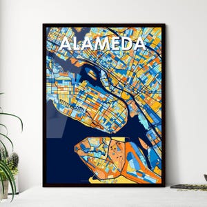 Mapa artístico de Alameda, California - Decoración de pared única / ¡Regalo personalizable perfecto para el diseño de interiores del hogar!