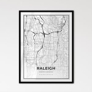 Raleger North Carolina - Stadtplan im Skandinavischen Stil für das moderne Wohndekor - schwarz-weißes Poster