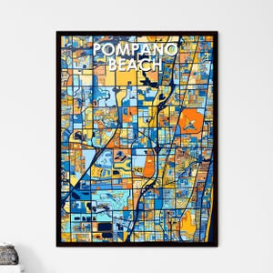 Pompano Beach Florida Art Map Poster - Unieke muurdecoratie voor thuis, perfect personaliseerbaar cadeau-idee!