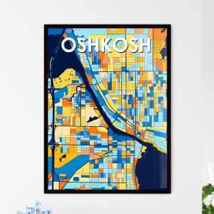 Póster de mapa artístico colorido de Oshkosh, Wisconsin: decoración de pared única/regalo personalizable para un hogar con encanto estético.