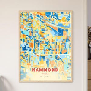 Carte artistique couleurs côtières de l'Indiana Hammond, affiche de ville natale créative bicolore Hammond Usa, également en téléchargement numérique