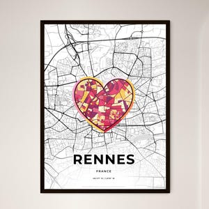 Rennes Frankreich Karte - Wählen Sie aus 3 Stilen oder einer Kombination - Wählen Sie einen von drei Stilen - Personalisierbarer Posterdruck, personalisiertes Geschenk