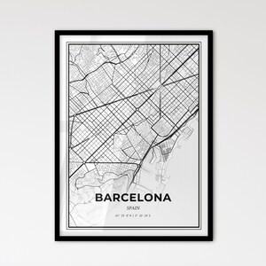 Barcelona Spanien - Skandinavischer Stadtplan für das moderne Wohndekor - schwarz weiß Poster