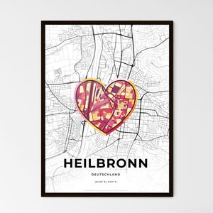 HEILBRONN, ALLEMAGNE - Carte du lieu où tout a commencé - Choisissez l'un des trois styles proposés - Poster personnalisable, cadeau personnalisé