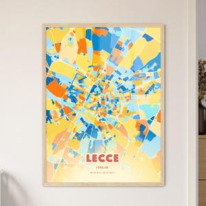 Carte artistique de Lecce Italie couleurs côtières, plan de la ville de Lecce Italia - impression poster personnalisable ou téléchargement numérique