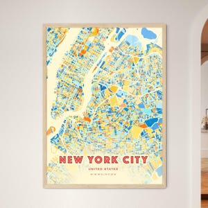 New York City Coastal Colors Landkarte, New York City USA Stadt Karte - Personalisierbarer Posterdruck oder digitaler Download