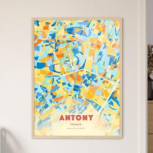 Carte artistique couleurs côtières d'Antony France Carte de la ville d'Antony France - affiche personnalisable impression ou téléchargement numérique