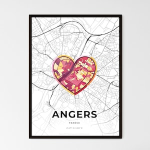 Angers Frankreich Karte - Wählen Sie einen von drei Stilen - Personalisierbarer Posterdruck, personalisiertes Geschenk