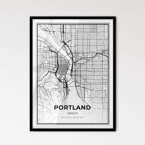Portland, Oregon - Plan de la ville de style scandinave pour une décoration intérieure moderne - Poster en noir et blanc