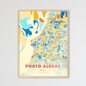 Carte artistique de couleurs côtières de Porto Alegre, Brésil, carte de la ville de Porto Alegre, Brésil - impression poster personnalisable ou téléchargement numérique