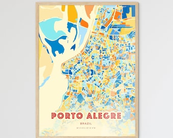 Porto Alegre Wall Art: Vibrant Brazil City Map (Framed or Unframed)