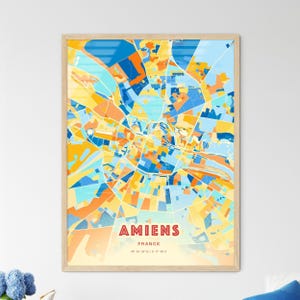 Amiens Frankreich Küstenfarben Kunstkarte, Amiens Frankreich Stadtplan - Personalisierbarer Posterdruck oder digitaler Download