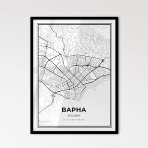Varna Bulgarie - Plan de la ville de style scandinave pour une décoration intérieure moderne - Poster en noir et blanc