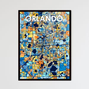 Poster con mappa artistica di Orlando, Florida: decorazione per la casa colorata e unica / regalo personalizzabile perfetto per ogni occasione!