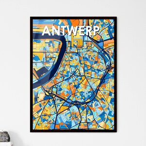Poster carte artistique d'Anvers, Belgique - Décoration vibrante pour des cadeaux uniques | Superbe décoration d'intérieur !