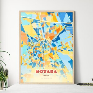 Carte artistique couleurs côtières de Novare Italie, carte de la ville de Novare Italie - affiche personnalisable ou téléchargement numérique