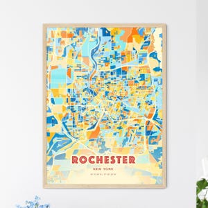 Rochester New York Küstenfarben Kunst Karte, Rochester USA Stadt Karte - Personalisierbarer Posterdruck oder digitaler Download
