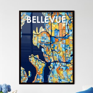 Bellevue Washington Kunstkarte Poster - Lebendiges, einzigartiges Wanddekor, perfektes personalisierbares Geschenk für Zuhause oder Büro!