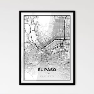 El Paso Texas - Stadtplan im Skandinavischen Stil für das moderne Wohndekor - Schwarz-Weiß-Poster