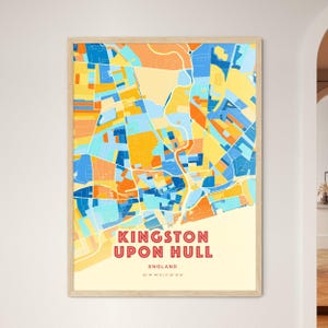 Carte artistique de couleurs côtières de Kingston Upon Hull, carte de la ville de Kingston Upon Hull en Angleterre - impression poster personnalisable ou téléchargement numérique