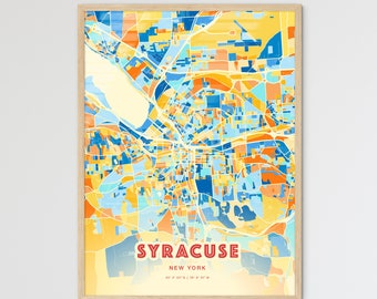 Colorful SYRACUSE NEW YORK Blue Orange Fine Art Print, Syracuse Usa City Map, a perfect gift.