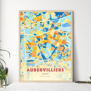 Carte artistique d'Aubervilliers France couleurs côtières Carte de la ville d'Aubervilliers France - affiche personnalisable ou téléchargement numérique