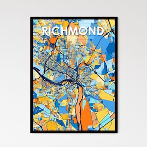 Richmond VA Art, Virginia Map Print, Colorful Wall Decor, Vibrant City Map Poster, Unique Home Gift, Personalized Urban Design