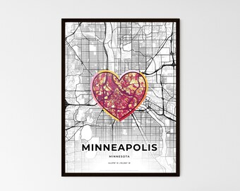 Minimal Art Map of Minneapolis Minnesota with Icon - Couple Map Gift