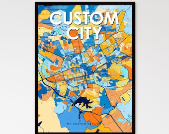 Custom City Map Poster: Vibrant Blue Orange Design