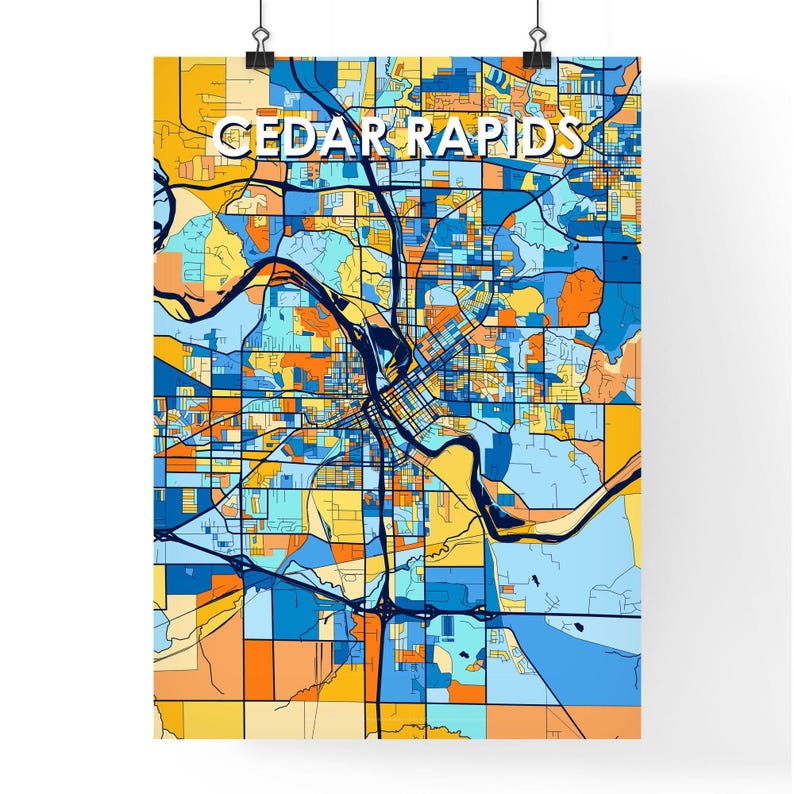 CEDAR RAPIDS IOWA Customizable Vibrant Art Map Poster Ideal Gift or